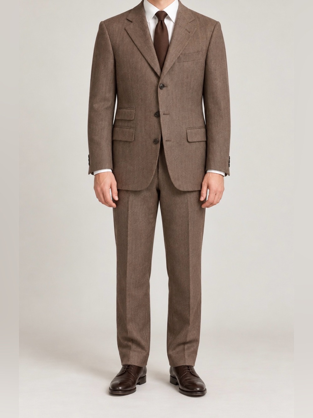 Simone Abbarchi Firenze men’s brown herringbone wool two piece suit, 46/6R
